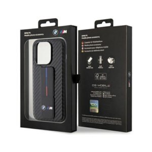 BMW M Grip Stand Carbon Case for iPhone 15 Pro Max -Black