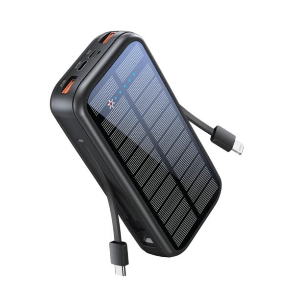 Promate 20000mAh Solar Power Bank with 20W PD, USB-A Port, USB-C and Lightning Connector Cables