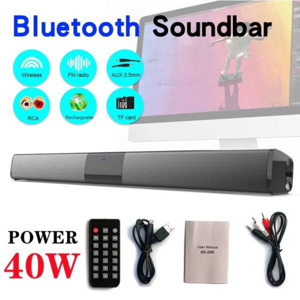 20W Bluetooth Soundbar Speaker with Enhanced Bass - Black