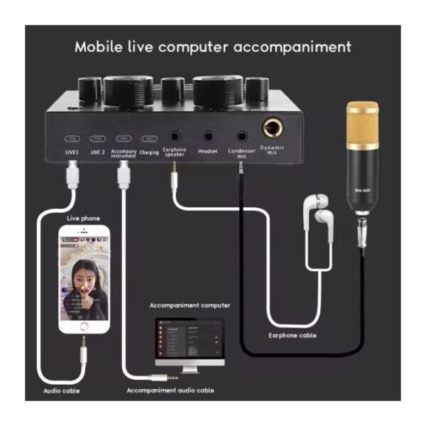 Black Professional Studio Condenser Microphone Kit with V8 Sound Card in kumasi