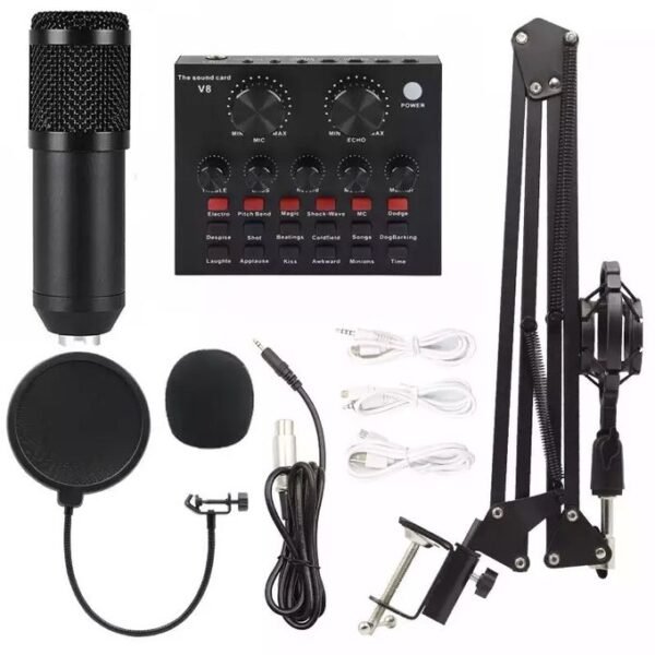 Black Professional Studio Condenser Microphone Kit with V8 Sound Card in kumasi