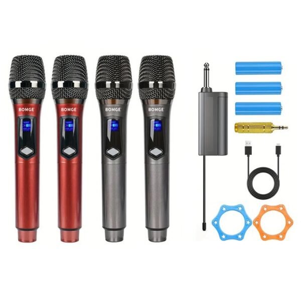 Bomge Dynamic Wireless Microphone System with 4 Channels - Red/Grey