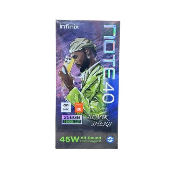 Infinix Hot 40 Black Sherif Edition - 6.78'' Display, 256GB Storage, 8GB RAM, 108MP Rear Camera, 32MP Front Camera, 5000mAh Battery, Starlit Black, Includes 12-Month Warranty,...in kumasi