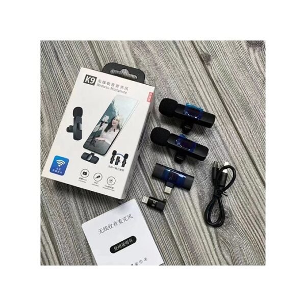K9 Dual Wireless Lapel Microphone for Type-C Phones, Compatible with Android and iPhone + iOS Adapter in kumasi