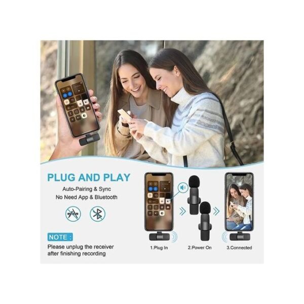 K9 Dual Wireless Lapel Microphone for Type-C Phones, Compatible with Android and iPhone + iOS Adapter in kumasi