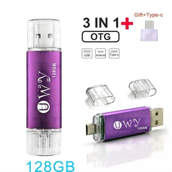 Purple 128GB High-Speed OTG USB Flash Drive - 2-in-1 Design