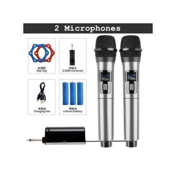 Set of 2 Wireless Microphones for Karaoke Parties and Church Events - Silver