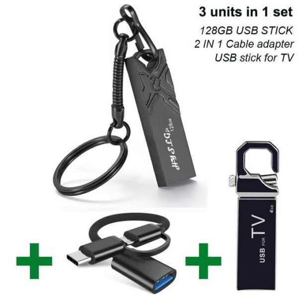 128 GB OTG USB Flash Drive Type C Adapter - Set of 3 - Black