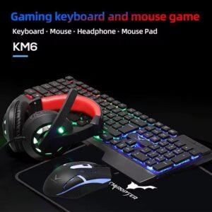 Buy 4in1 RGB Rainbow Gaming Keyboard and Mouse Combination, Blue Illuminated PC Gaming Headset with Microphone, Large Gaming Mouse Pad, USB Cable Bundle for Laptop, Computer, Gamer, Game, Office in Kumasi 1
