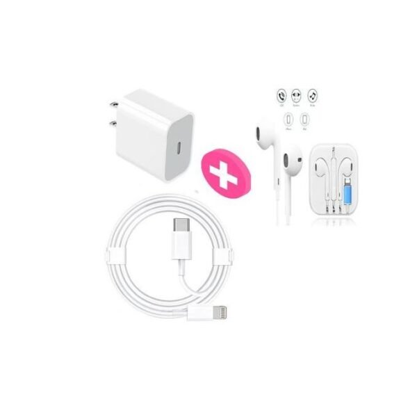 20W Fast Charger and White Brush Earpiece for iPhones