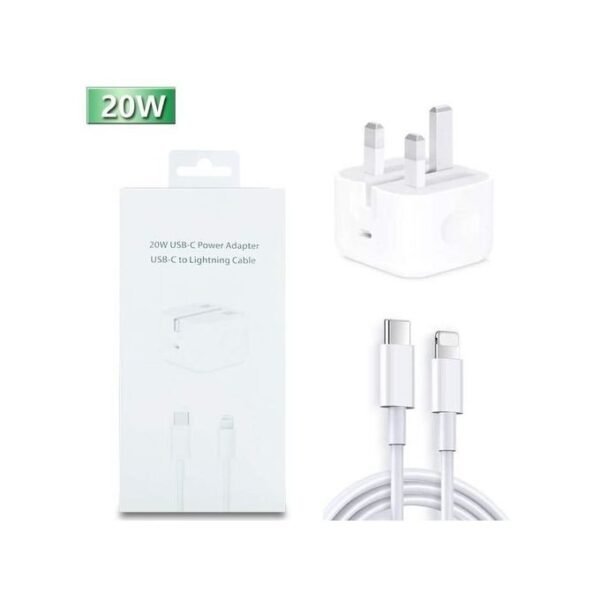 20W Fast Charger with Type C Cable for iPhones - White