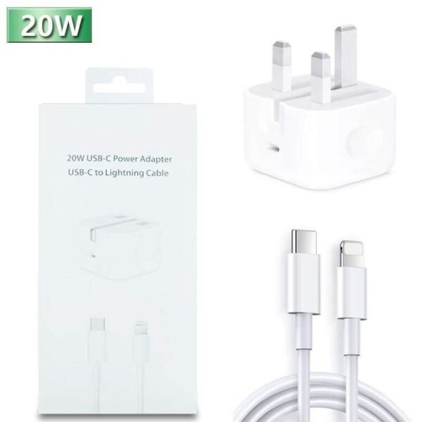 20W Fast Charging Adapter and Type-C Cable for iPhones - White