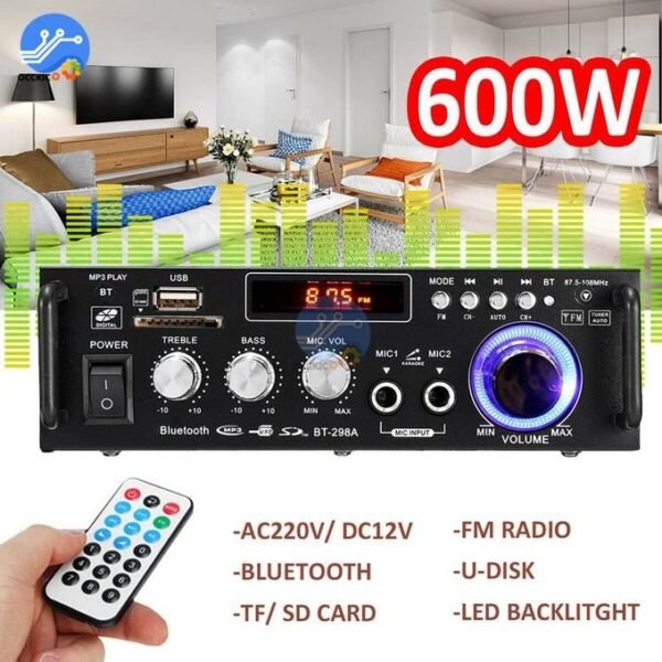 600W Black 2 Channel Hi-Fi Stereo Power Amplifier with Remote Control  in kumasi
