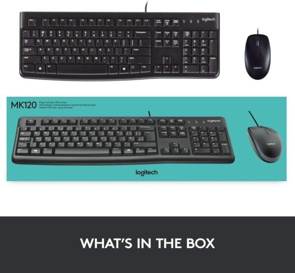 Buy Logitech MK120 Wired Keyboard and Mouse for Windows, Optical Wired Mouse, USB Plug-and-Play, Full-Size, PC/Laptop, UK Layout - Black in Kumasi