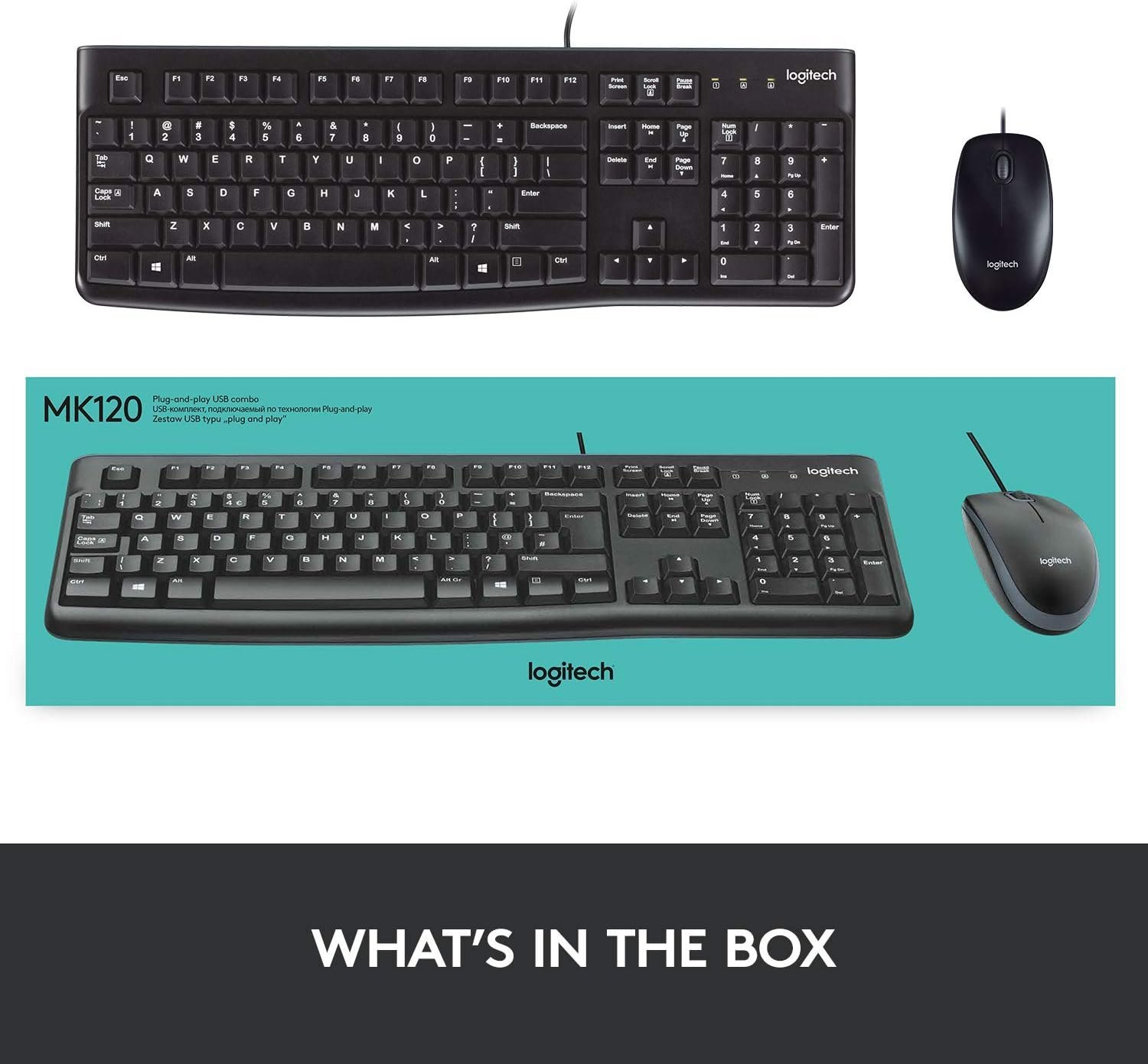 Buy Logitech MK120 Wired Keyboard and Mouse for Windows, Optical Wired Mouse, USB Plug-and-Play, Full-Size, PC/Laptop, UK Layout - Black in Kumasi