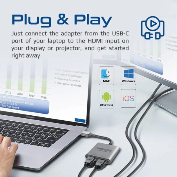Buy Promate 4K High Definition USB-C to Dual HDMI Adapter in Kumasi