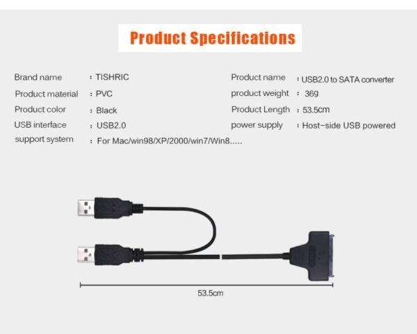 Usb 2.0 To 7 15 22pin Sata Adapter Cables External Power For 2.5'' Ssd Hdd Hard Disk Drive Converter In Kumasi - Image 5