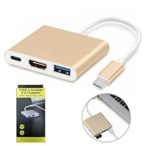 3 In 1 Type C USB 3.1 To USB-C 4K HDMI USB 3.0 Adapter Hub - Gold in Kumasi a