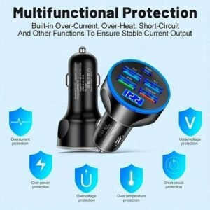 250w 5 In 1 Usb Car Charger Type C Pd 12v Cigar Jack Fast Charging Adapter For 12 Pro Max 14 Plus 13