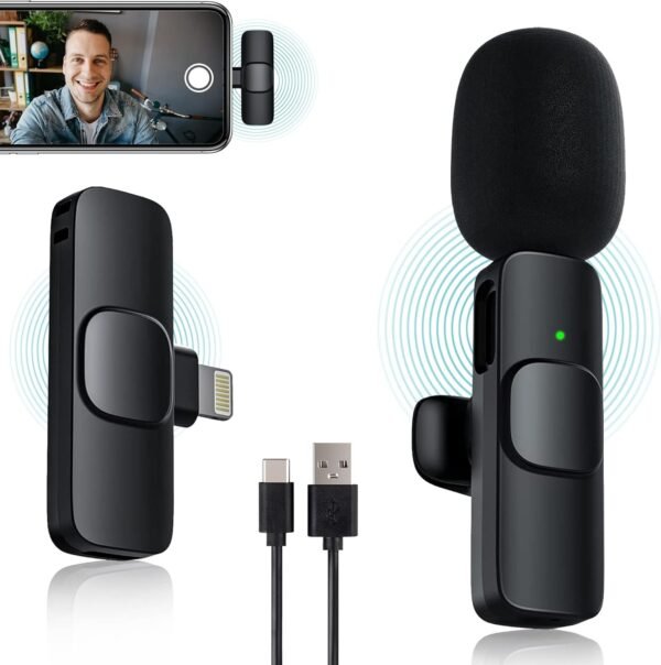 Buy Wireless Lavalier Microphone - Wireless Microphones Compatible with iPhone iPad, Plug-Play Wireless Mic for Recording, YouTube, TikTok, Facebook Live Stream, Noise Reduction Auto-Sync in Kumasi