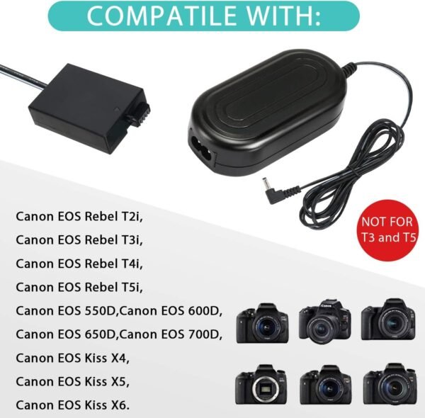 Buy ACK-E8 AC Power Adapter Supply Kit (Replace LP-E8 Battery) for Canon EOS Rebel T5i T4i T3i T2i Kiss X6 Kiss X5 Kiss X4 700D 650D 600D 550D Cameras in Kumasi a - Image 4