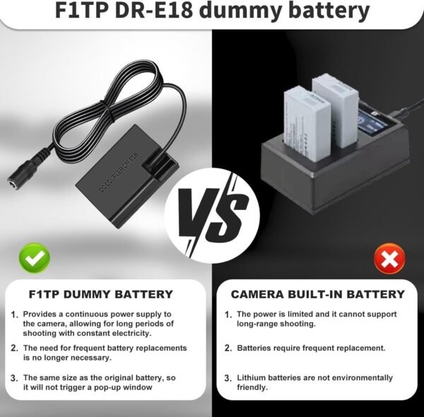 Buy F1TP ACK-E18 AC Power Supply Adapter DR-E18 DC Coupler Kit for Canon EOS Rebel T6i T7i SL2 SL3 RP R10 T6s T8i 77D 200D 250D 750D 760D 800D 850D Cameras in Kumasi 1 - Image 5