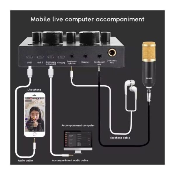 Black Professional Studio Condenser Microphone Kit with V8 Sound Card in kumasi