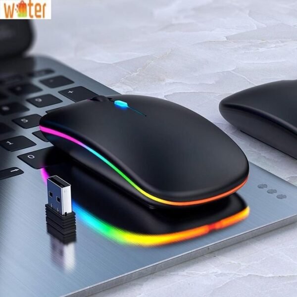 Black Rechargeable Wireless Mouse with LED and 2.4G Technology