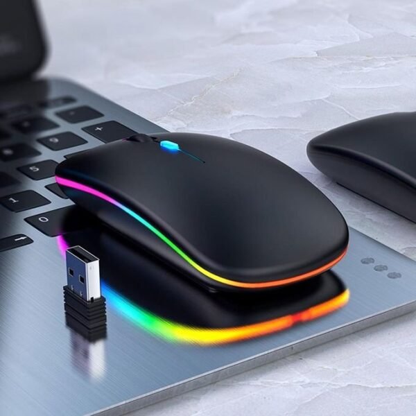 Black Ultra-Slim Wireless Mouse with 2.4G Rechargeable Technology