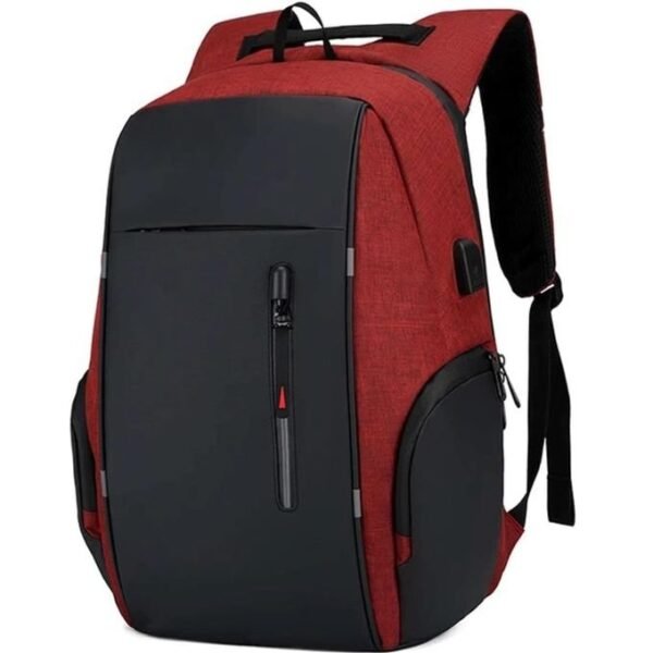 Fashion Laptop Backpack With USB Charger Port - Red/Black