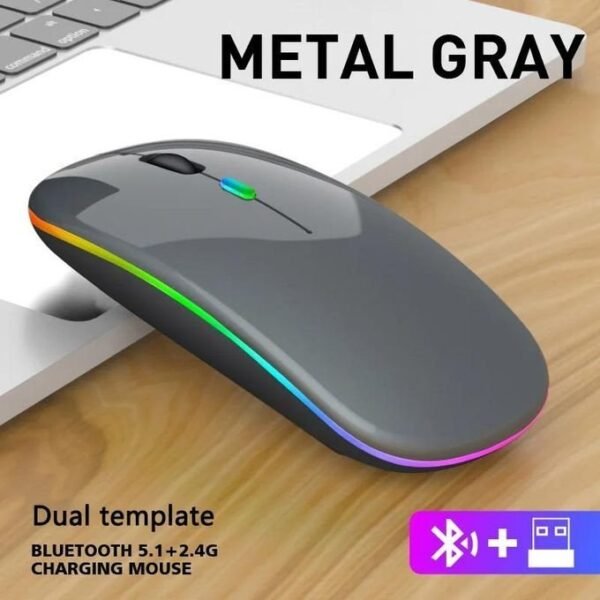 Grey Ultra-Slim Rechargeable Wireless Mouse - 2.4GHz