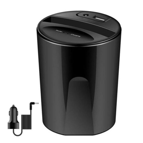 New Black Car Wireless Charger Cup Holder with USB Output for Smartphones - Model NO5102