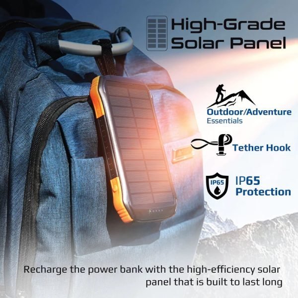 Promate 10000mAh Waterproof Solar Power Bank with 18W USB-C