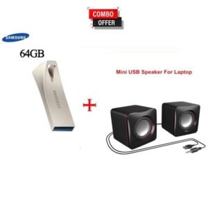Samsung 64GB Metallic USB Flash Drive and Portable Laptop Speaker Combo - Silver