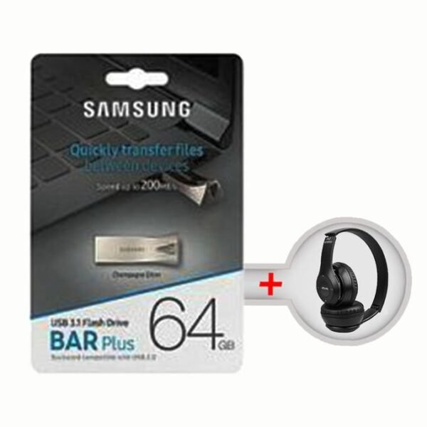 Samsung 64GB USB Flash Drive and P47 Wireless Bluetooth Headset Bundle - Black