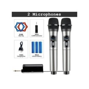 Set of 2 Wireless Microphones for Karaoke Parties and Church Events - Silver