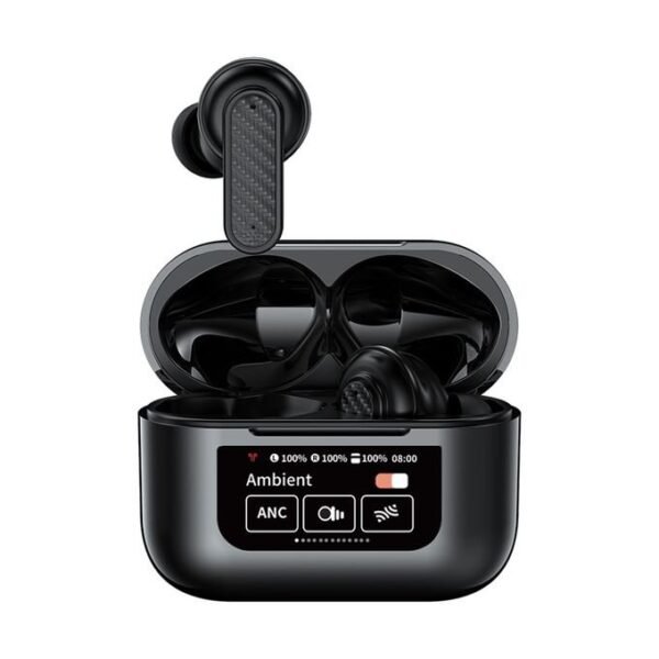 YW08 TWS Wireless Earbuds with Touch Control and LCD Screen - Black