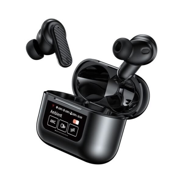 YW08 TWS Wireless Earbuds with Touch Control and LCD Screen - Black in kumasi